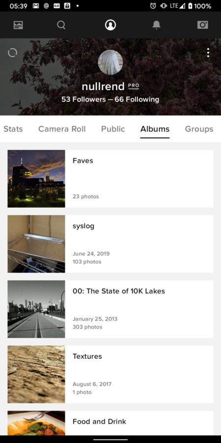 Flickr Album page on Android mobile app