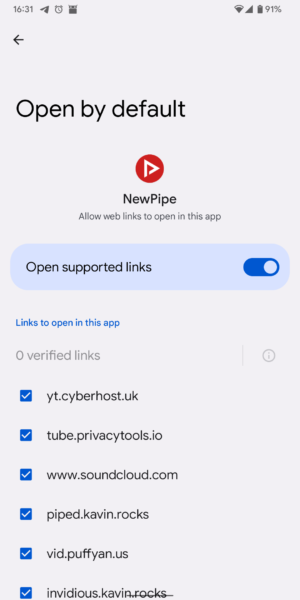 NewPipe supported links
